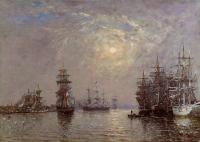 Boudin, Eugene - Le Havre, European Basin, Sailing Ships at Anchor, Sunset